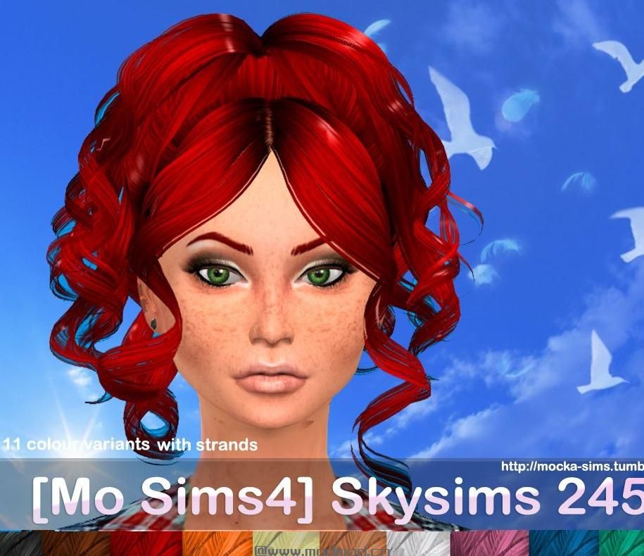 模拟人生4MOD：【发型MOD】Sky家女性大波浪马尾卷发3T4 by Mocka