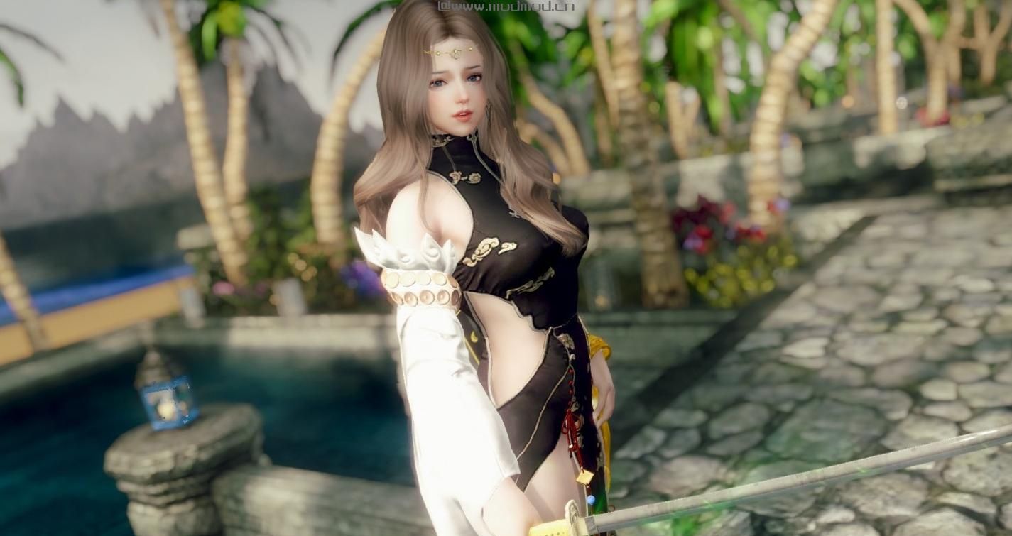 上古卷轴5：天际MOD：【黑沙•蝴蝶兰旗袍装】材质精致，物理效果美到爆