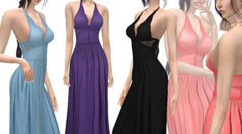 模拟人生4MOD DarkNighTt Floor Length Halter Dress-袒胸露背拖地裙