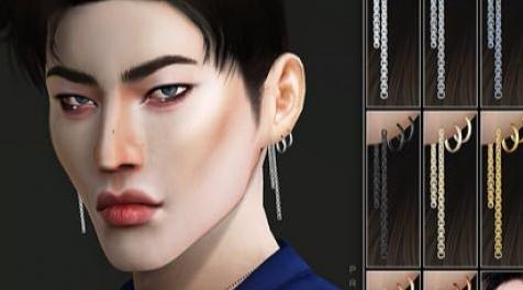 模拟人生4MOD  韩系三孔带链金属耳环坠组