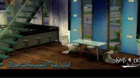 模拟人生4MOD 蓝色穿孔网墙
