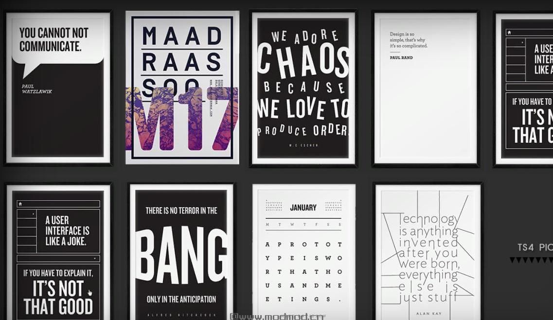 模拟人生4MOD  9款黑白装饰海报