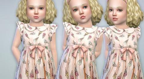 模拟人生4MOD  Ice Cream Print Dress 小女孩连衣裙
