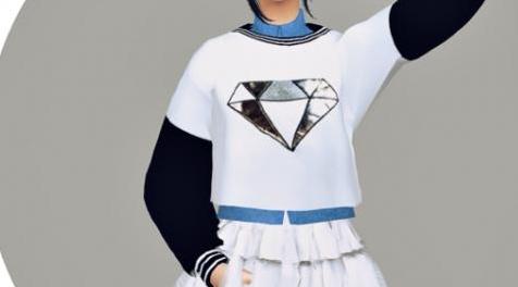 模拟人生4MOD MarigoldFTopCropSweatshirtWithShirt-上衣