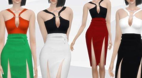 模拟人生4MOD DarkNighTt Double Split Midi Skirt-双分裂长裙