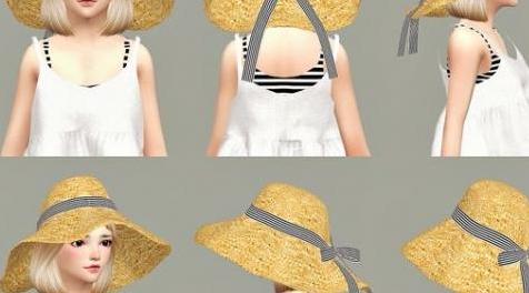 模拟人生4MOD MarigoldCUAccBackRibbonWideFloppyHat-帽子