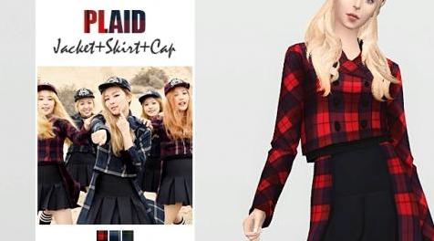 模拟人生4MOD  Plaid Jacket + Skirt + Cap - 裙子+上衣+帽子