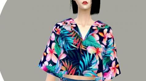 模拟人生4MOD MarigoldFTopCropHawaiianShirts