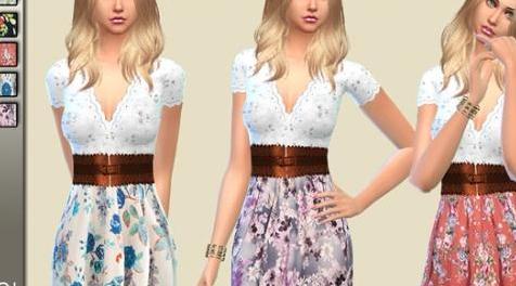 模拟人生4MOD Birba32 Romantic flowers dress-浪漫花朵裙