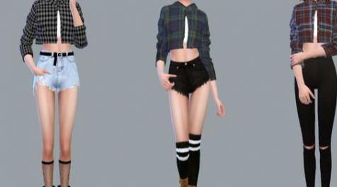 模拟人生4MOD MarigoldFTopShortShirtsWithTee-女士上衣