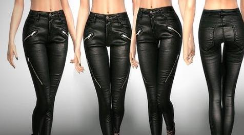 模拟人生4MOD Leather Pants 黑色紧身皮革裤子