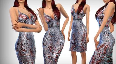 模拟人生4MOD DarkNighTt Paisley Print Silk Dress - Fall&rsquo;15-佩斯利花纹的丝绸连衣裙