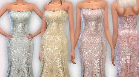 模拟人生4MOD Sequin Embroidered Evening Hem Dress 晚礼服裙