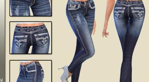 模拟人生4MOD Birba32 White stitching jeans-白色钩织花纹的牛仔裤