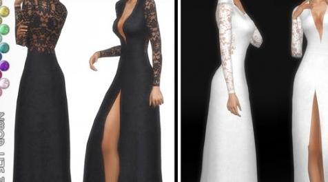 模拟人生4MOD DarkNighTt Silk Lace Slit Gown-真丝花边长袍