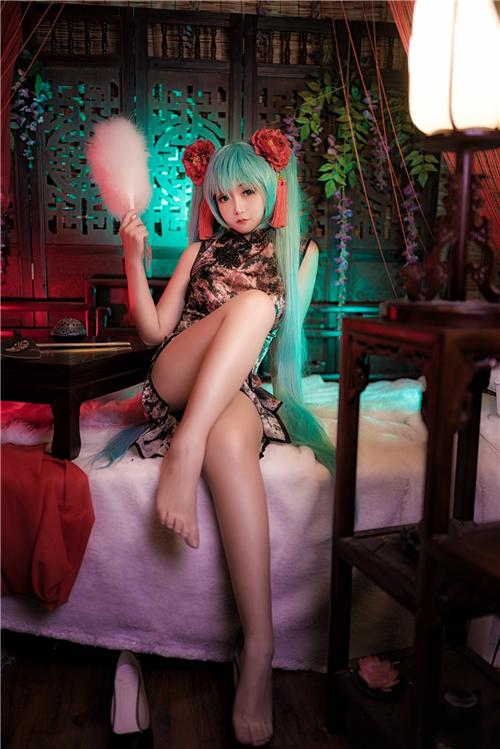 miku插画初音旗袍,cosplay,二次元