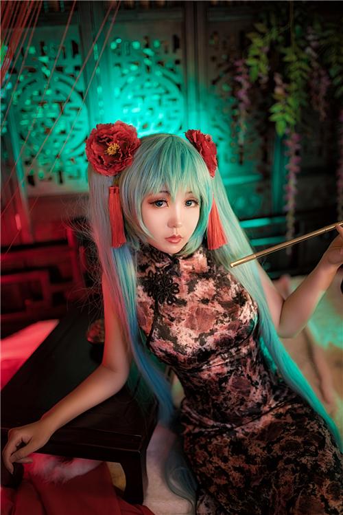 miku插画初音旗袍,cosplay,二次元