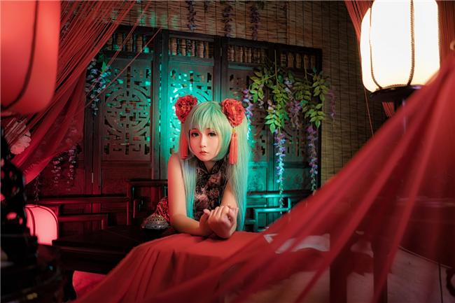 miku插画初音旗袍,cosplay,二次元