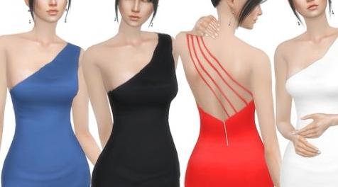 模拟人生4MOD DarkNighTt One Shoulder Backless Dress-单肩露背连衣裙