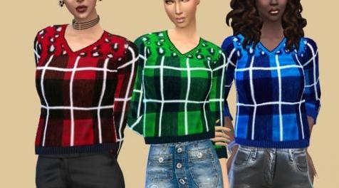 模拟人生4MOD Sweater Checkered 女士上衣