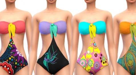 模拟人生4MOD  ekinege Colourful Print Strapless Swimsuit