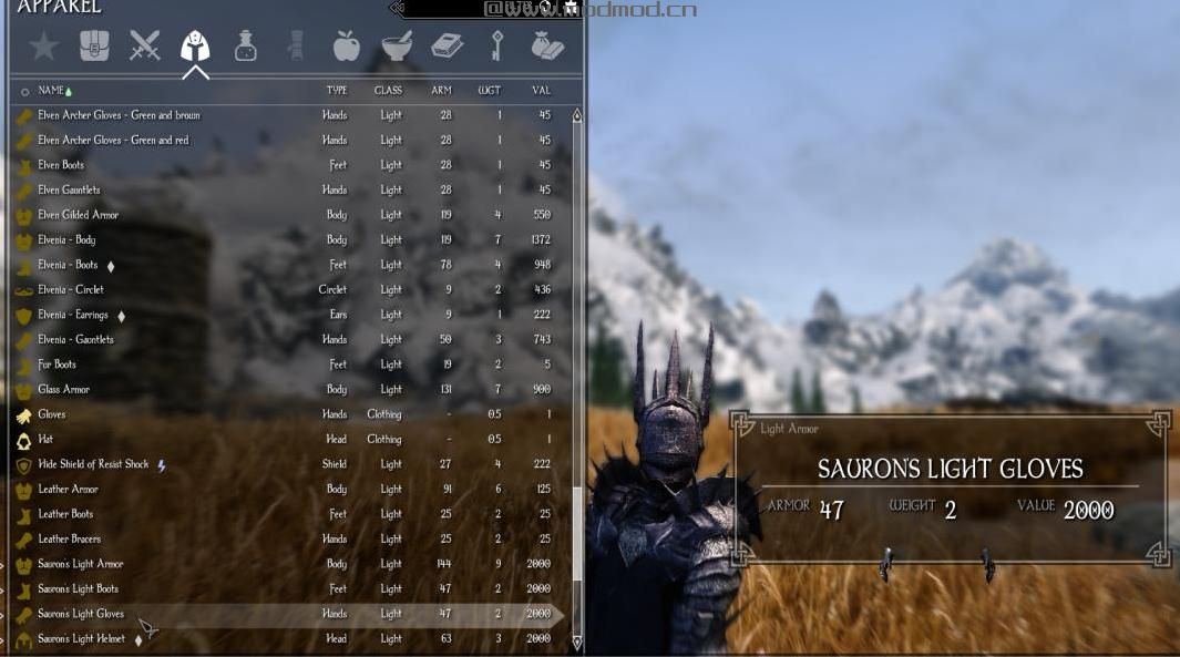 上古卷轴5：重置版MOD 索伦护甲LOTR