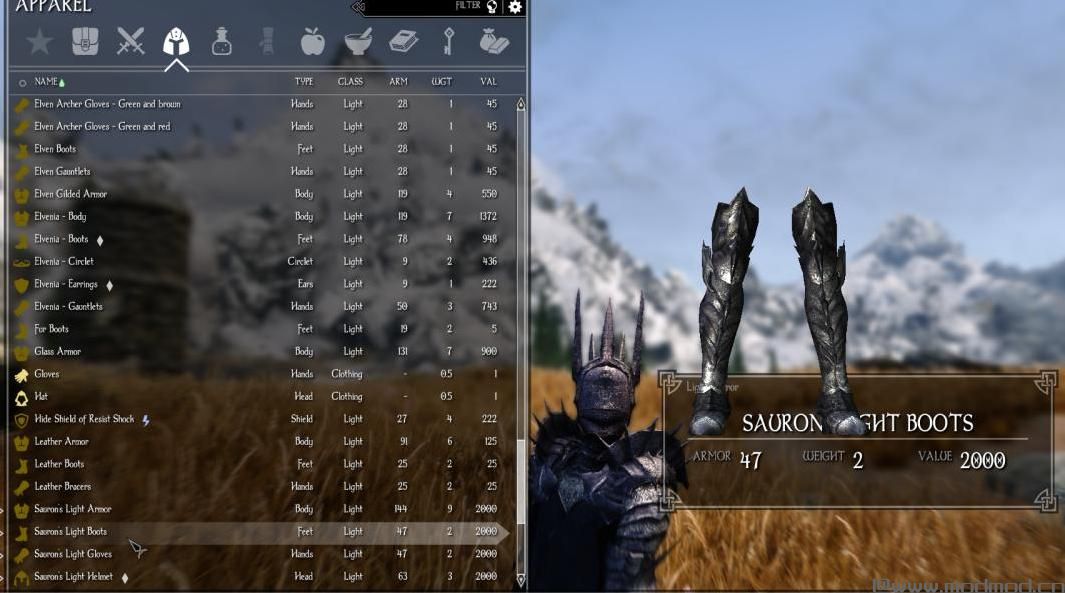 上古卷轴5：重置版MOD 索伦护甲LOTR