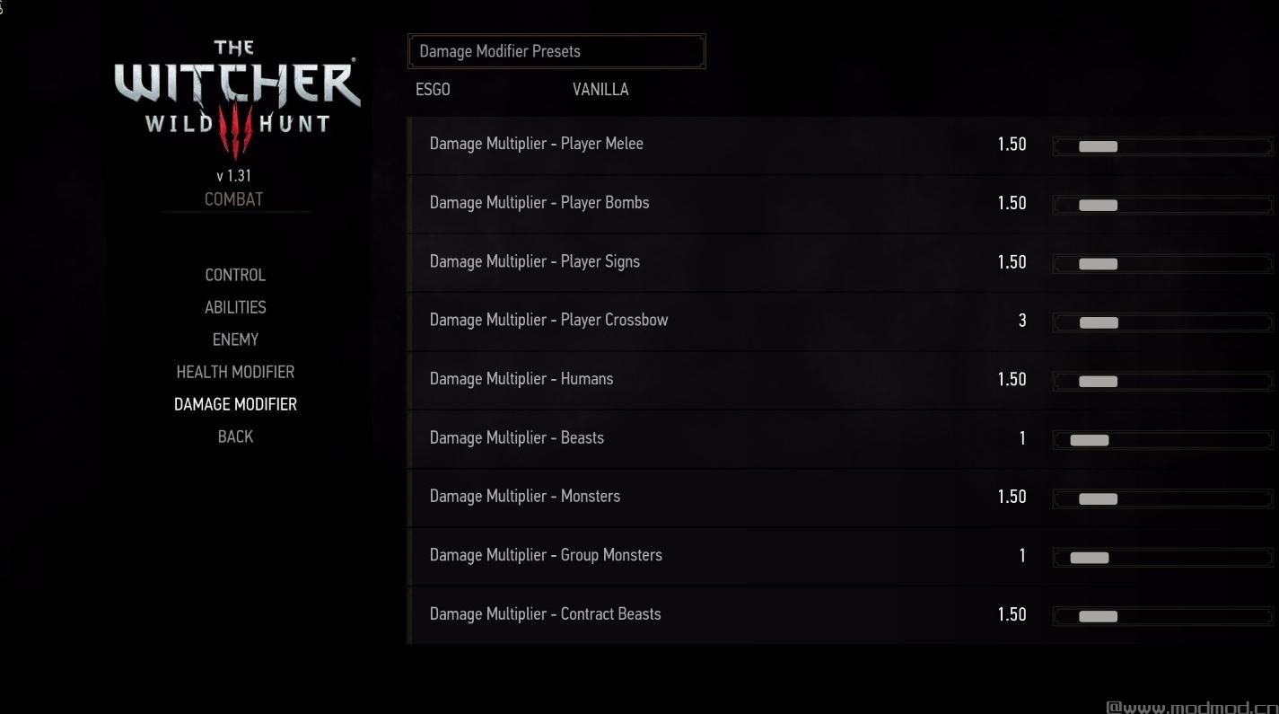 巫师3：狂猎MOD ESGO——敌人强弱和游戏修改