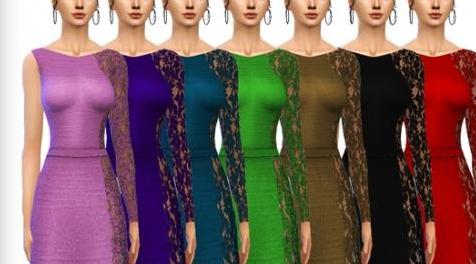 模拟人生4MOD  DarkNighTt One Shoulder Lace Panel Maxi Dress-单肩蕾丝马克西礼服