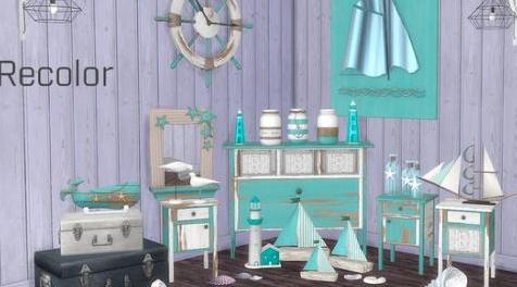 模拟人生4MOD Coastal Living Decoration Recolor 生活装饰重新着色