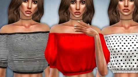 模拟人生4MOD Off-Shoulder Crop Top 露肩式上衣