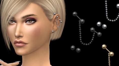 模拟人生4MOD NataliS_Chain industrial piercing 耳钉