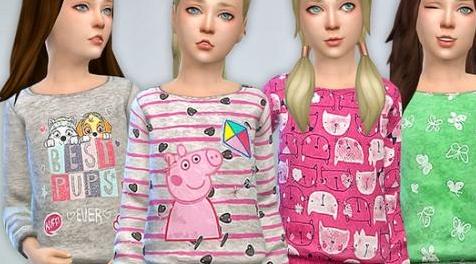 模拟人生4MOD Printed Sweatshirt for Girls P35 印花运动衫