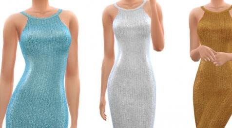 模拟人生4MOD Sparkle Knit Metallic Dress 闪光针织金属连衣裙