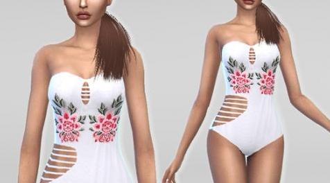 模拟人生4MOD White Floral Swimsuit 白色花卉泳装