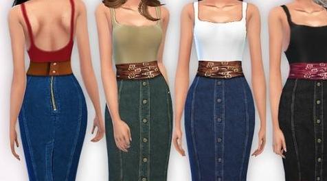 模拟人生4MOD Pencil-Denim Skirt and Tank-Top 牛仔裙