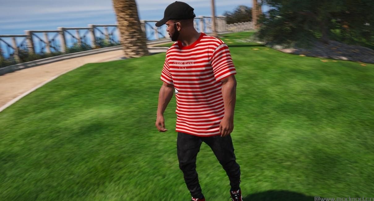 侠盗猎车手5「GTA5」Mod: Guess X Asap Rocky Red Stripes T Shirt