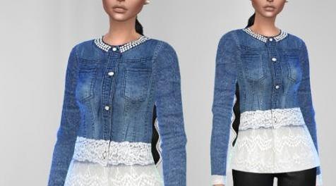 模拟人生4MOD Denim Lace Top 牛仔蕾丝上衣