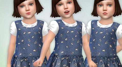 模拟人生4MOD Blue Printed Dress 蓝色印花连衣裙