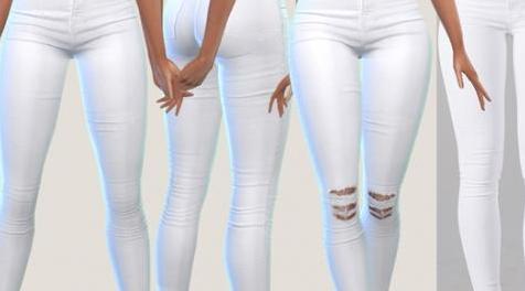 模拟人生4MOD Bianca White Denim Jeans 裤子
