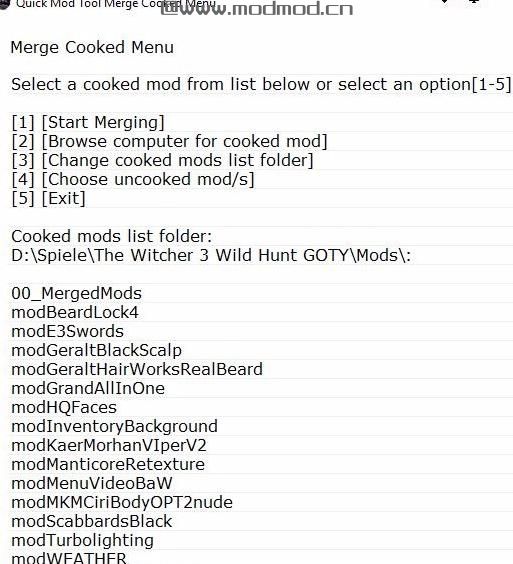 巫师3：狂猎MOD 快速Mod工具V6.4 Uncooking-Cooking-Merging