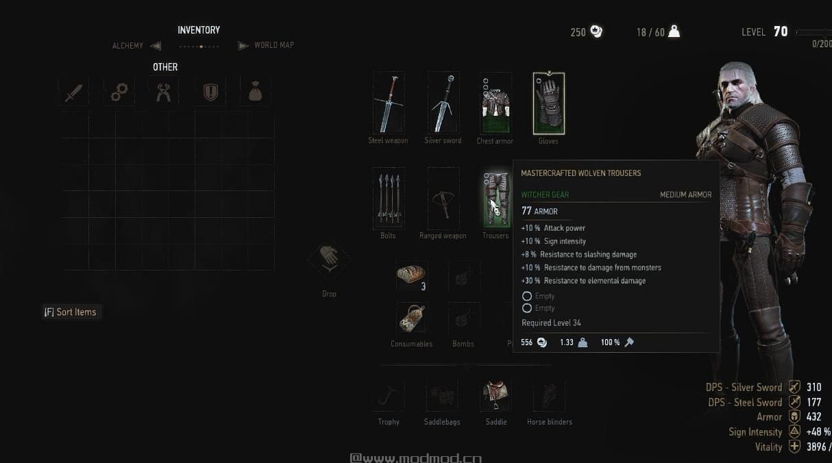 巫师3：狂猎MOD 所有狼套外观显示为初始盔甲（外观MOD）
