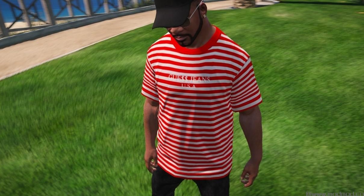 侠盗猎车手5「GTA5」Mod: Guess X Asap Rocky Red Stripes T Shirt