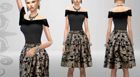 模拟人生4MOD Elegant Damask Dress 连衣裙