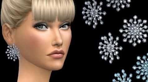 模拟人生4MOD NataliS_Round crystals snowflake earrings 水晶雪花耳环