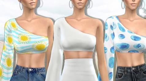 模拟人生4MOD 358 - One Shoulder Crop Top 上衣