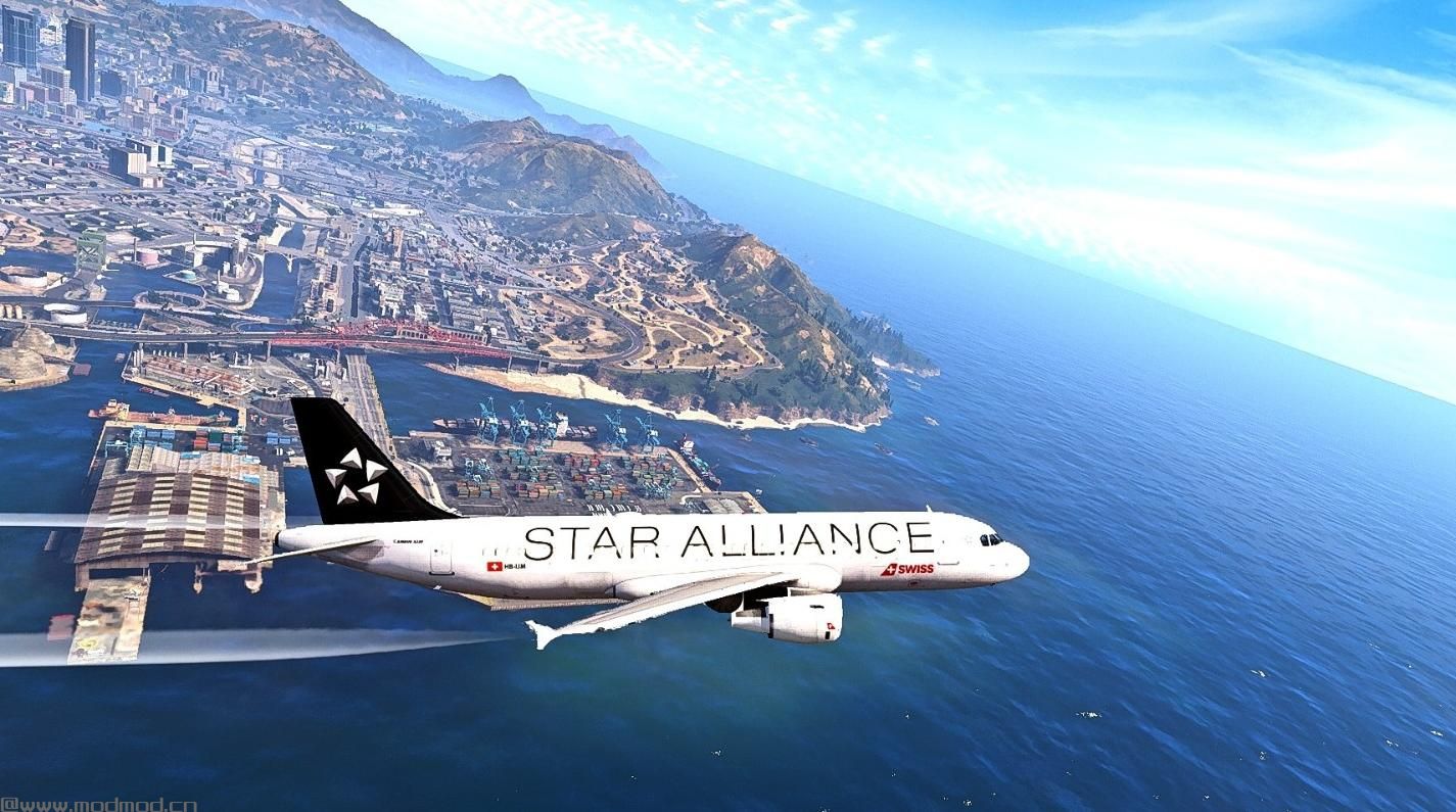 侠盗猎车手5「GTA5」Mod: Airbus A320 &rsquo;Star Alliance&rsquo; Swiss Livery
