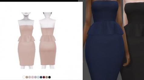 模拟人生4MOD Strapless Peplum Midi Dress 无肩带连衣裙