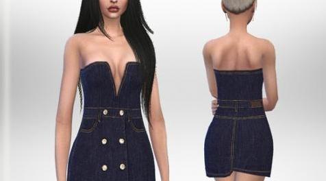 模拟人生4MOD Plunge Denim Dress 牛仔连衣裙