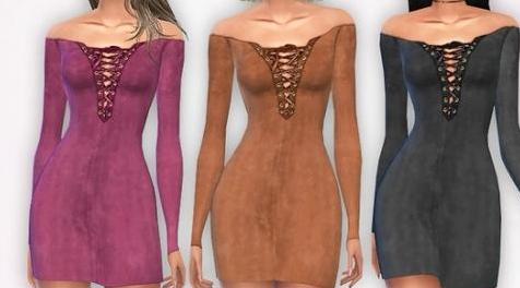 模拟人生4MOD Faux Suede Lace-Up Dress 连衣裙